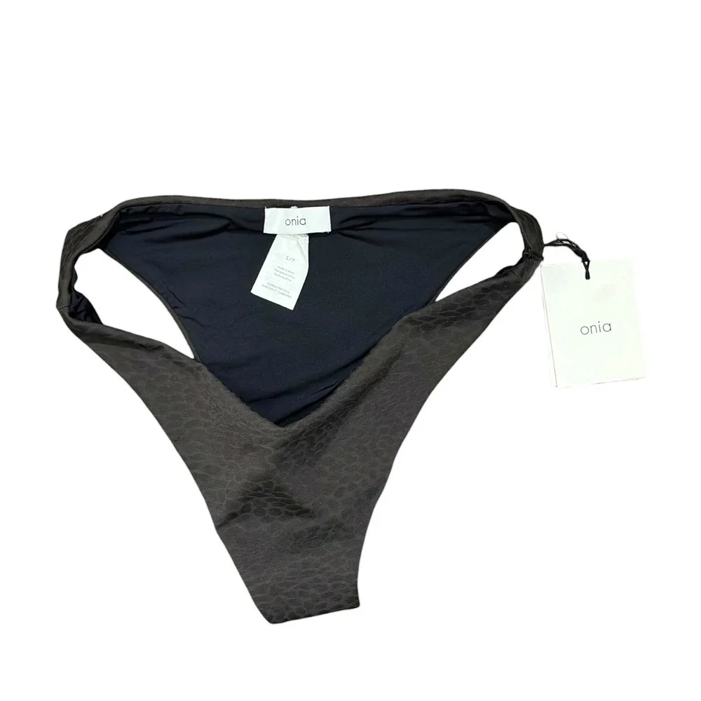 Onia Feline Texture Black V-Front High Leg‎ Bikini Bottom Women's Size Small NWT